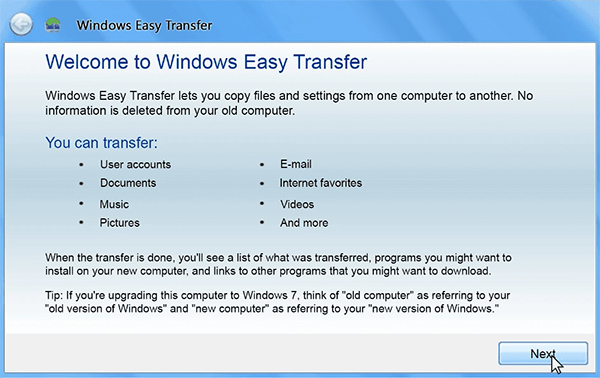  روش های انتقال اطلاعات بین هارد ها – استفاده از Windows Easy Transfer